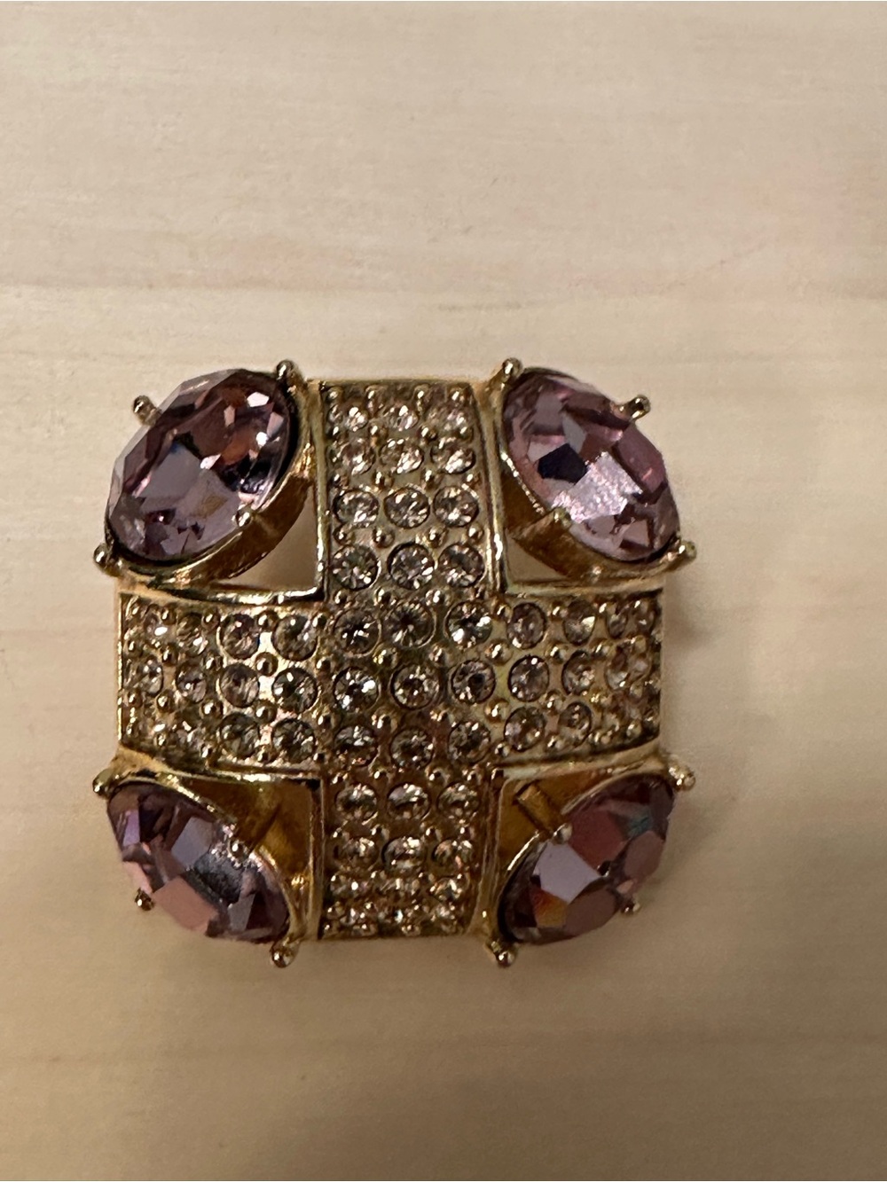Monet gold-tone brooch with an abstract geometric design with purple stones - Picture 10 of 14
